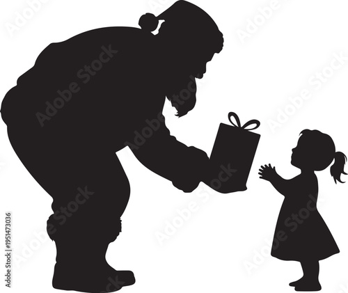 Black silhouette of giving gift to little girl child