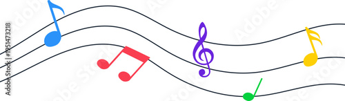 Colorful music notes on staff