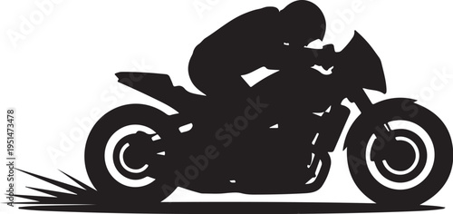 Black silhouette of motorcyclist riding motorcycle