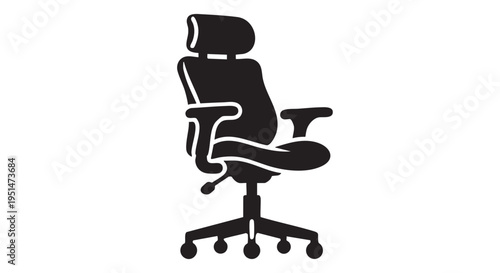 Ergonomic Office Chair with Lumbar Support Arms - Black Filled Icon Vector