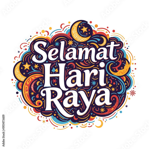 Selamat Hari Raya festive colorful illustration.
