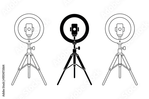 Ring light icons collection in outline silhouette and simplified styles for photography and videography design