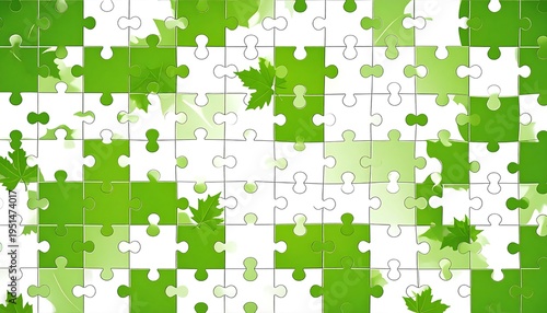Green leaves on a white puzzle background