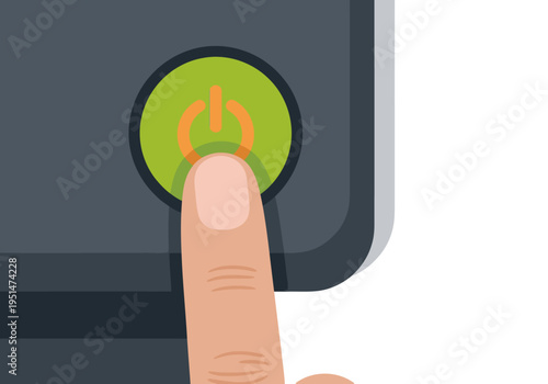 A vibrant touch interface displays a power button being activated by a finger. Modern, clean design with a teal accent. Ideal for digital product mockups and UI concepts.