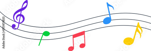 Colorful musical notes on staff