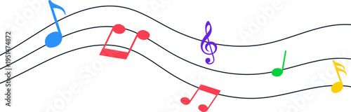 Colorful musical notes on staff