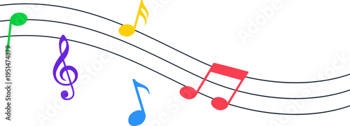 Colorful music notes on staff