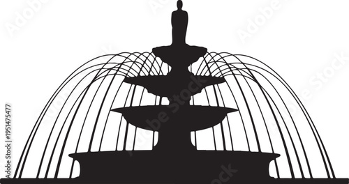Black silhouette of three tiered fountain with water jets