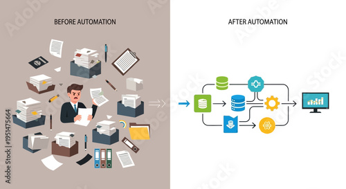 Visual Comparison of Manual Paperwork vs. Digital Workflow Automation