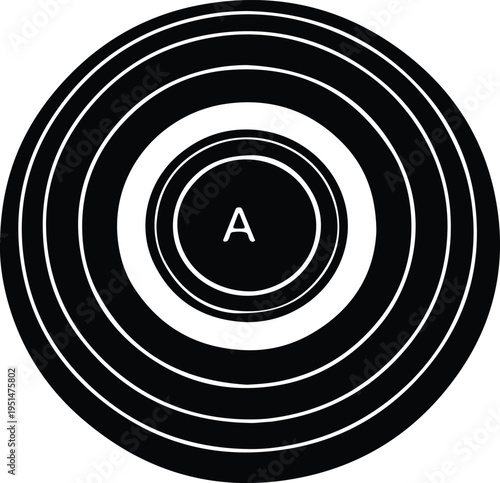 Silhouette concentric circles with letter A in center vector design