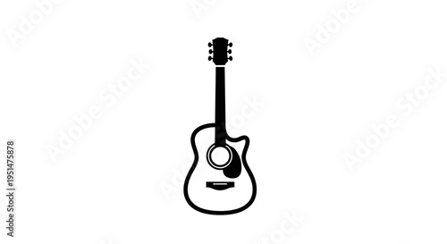 Acoustic guitar silhouette isolated on white background for music concepts