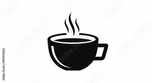 Black and white coffee cup icon with steam for beverage concept