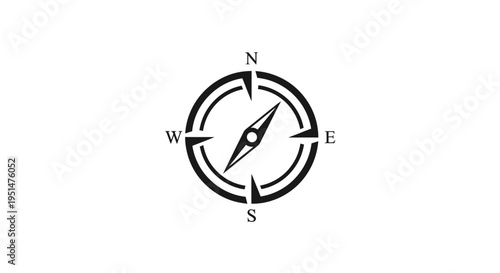 Black and white compass icon pointing north east on a white background