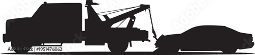 Black silhouette of tow truck towing car vehicle
