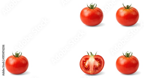 Isolated images of red tomatoes illustrating development on a white background