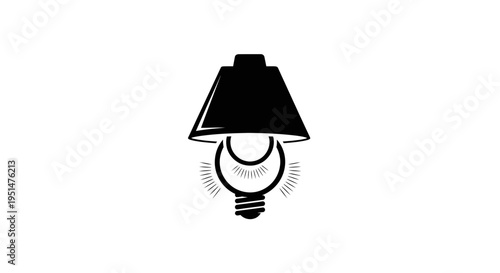 Black and white lamp design with lightbulb illustration against white backdrop