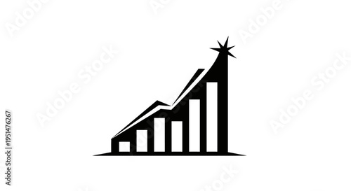 Black and white rising graph with a star representing business growth