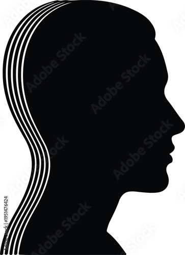 Silhouette human head profile abstract lines mind thought process vector design