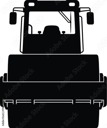 Front view of a black steamroller detailed design vector graphic silhouette