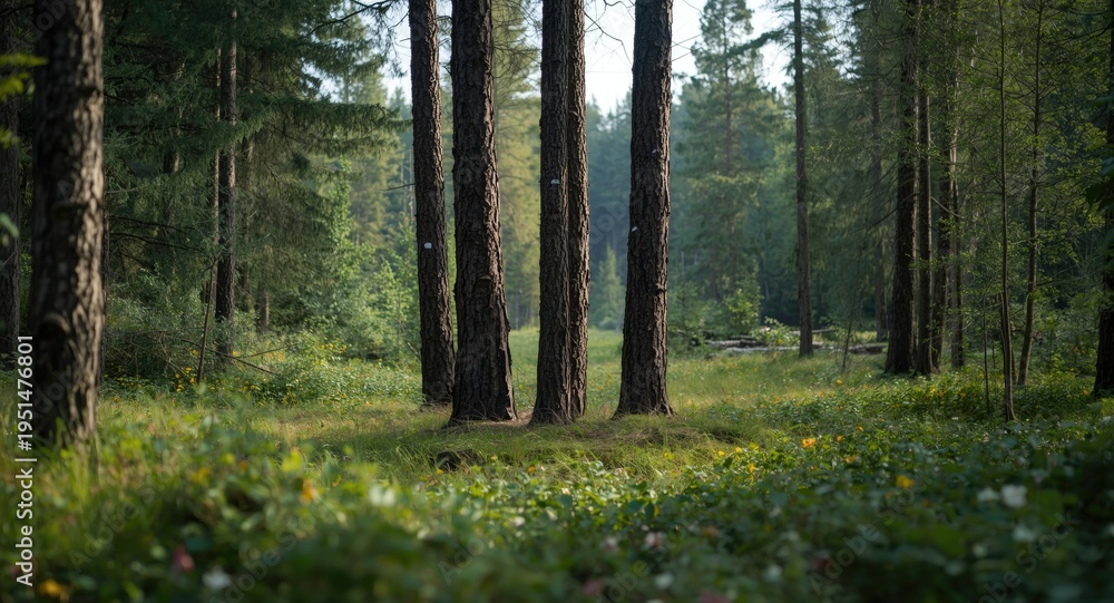 Obraz premium Diverse woodland with trees designated for logging activity