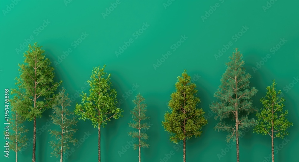 Obraz premium Mixed young trees on emerald green background emphasizing nature protection with copy space