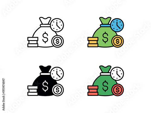 Complete business concept icon collection representing time is money theme in modern flat vector design
