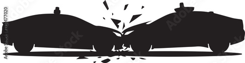 Black silhouette of two cars crashing vehicles collision