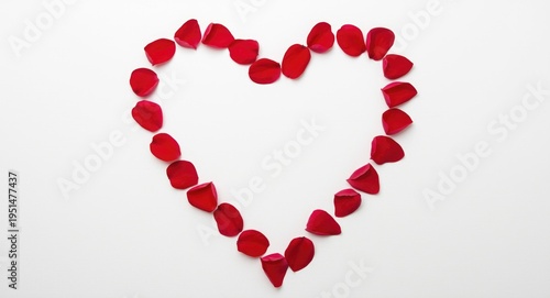 Romantic Valentine design with miniature rose petals forming a V shape on white canvas