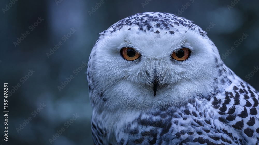 Fototapeta premium A majestic snowy owl gazes into the camera. The striking colors provide a beautiful contrast. This captivating image celebrates wildlife photography. Generative AI