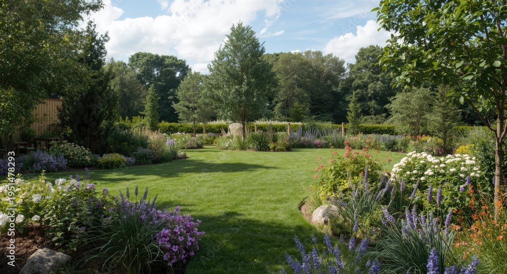 Obraz premium Natural garden setting combined with new construction development