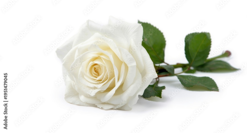 Fototapeta premium Bright white rose in full bloom resting in a summer meadow isolated on white canvas