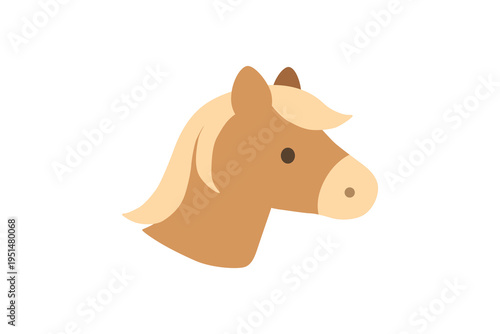 Hand-drawn cute horse head illustration in flat cartoon style, minimal and friendly design, perfect for kids projects, branding, apps, stickers, educational materials.