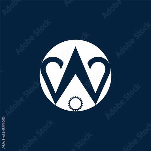 monogram letter logo W abstrack dengan with a sun design underneath