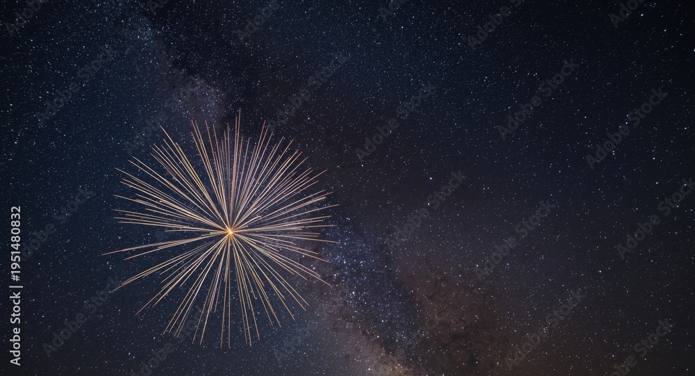 Fototapeta premium Night fireworks illuminating the cosmic scene of the Milky Way in the sky