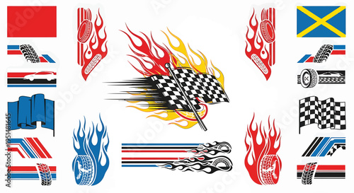 Racing Sticker Decals Checkered Flag Flames