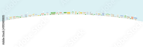 空と建物の背景イラスト 下部コピースペース付き