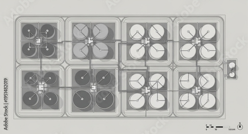 Schematic Diagram of a Wastewater Treatment System with Multiple Tanks.