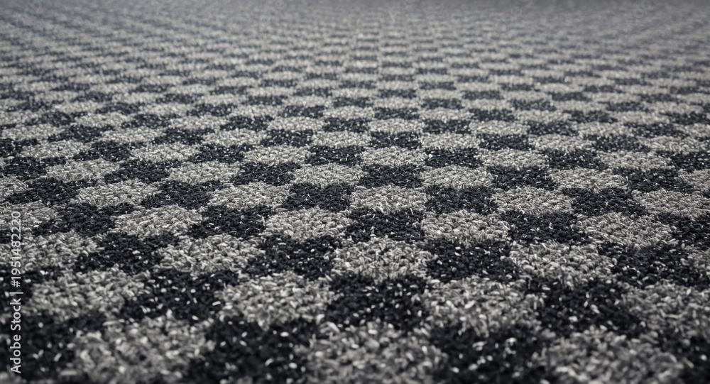 Fototapeta premium fiber quality detail on black and white checkered carpet with copy space