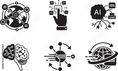 Futuristic big data and AI network illustration. Professional touching global data flow with concepts of deep learning, algorithms, fast connection and data science..eps