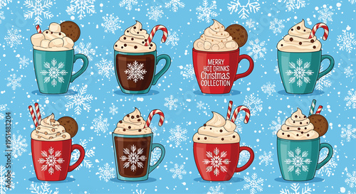 Colorful Mugs Hot Chocolate Winter Snowflakes