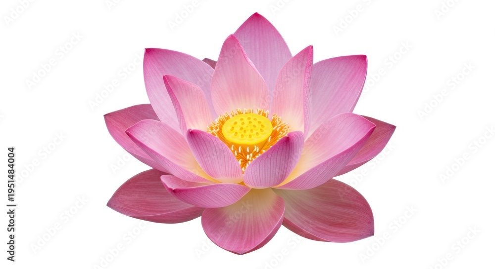 Fototapeta premium A serene purple lotus flower with delicate petals on a white background