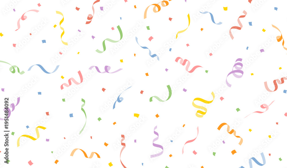 Obraz premium カラフルな紙吹雪とカールリボンの背景イラスト ベクター