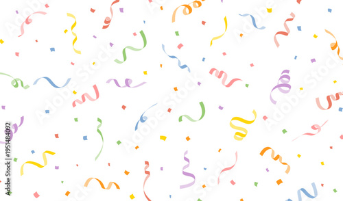 カラフルな紙吹雪とカールリボンの背景イラスト ベクター