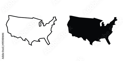 USA map outline and solid icon set. United States vector symbols.
