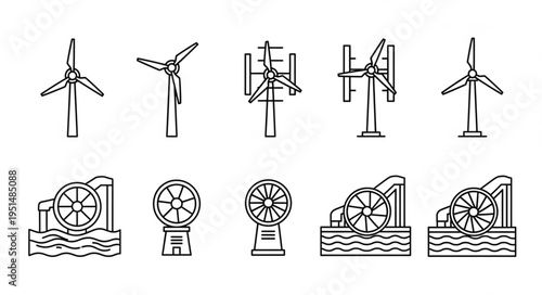 Wind and Water Energy - A Collection of Renewable Power Generation Icons.