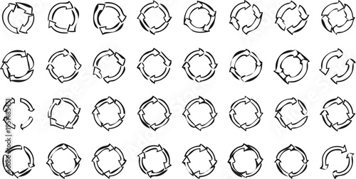 Circle arrows icon set. Rotate arrow symbols. Round recycle, refresh, reload or repeat icon. Modern simple arrows. Vector illustration.
