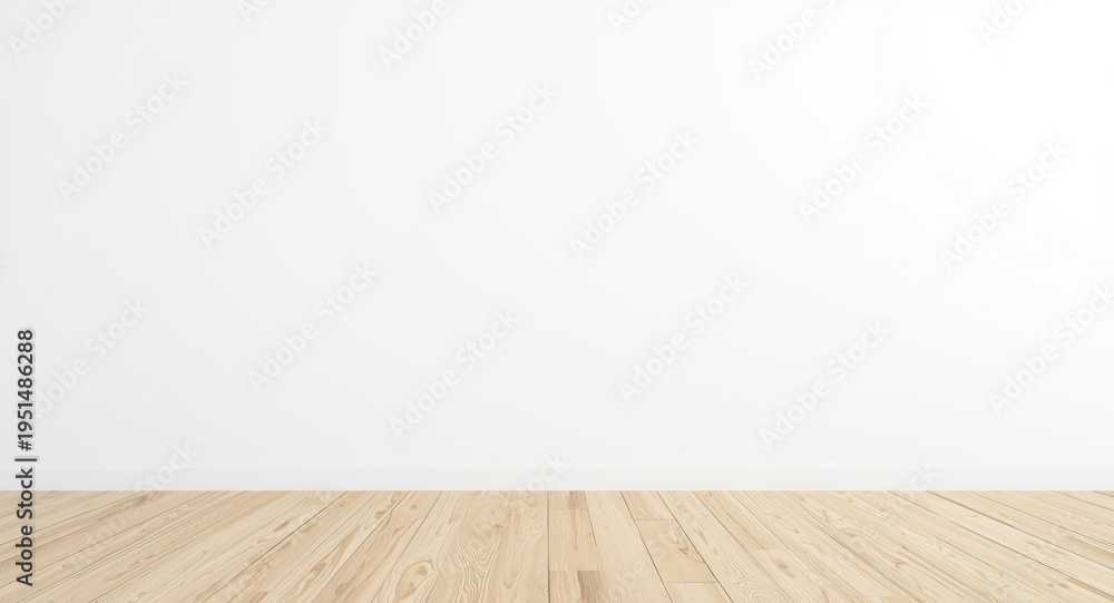 Naklejka premium New construction with light wood flooring and smooth white wall textures