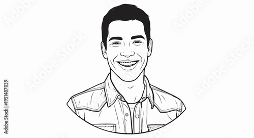 Black and white portrait of a smiling young man in a collared shirt