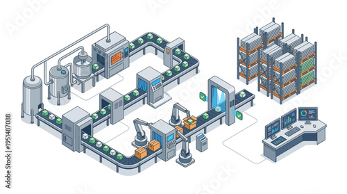 Industrial factory production line and warehouse.