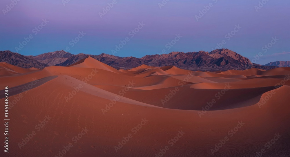 Fototapeta premium Limitless desert hills glowing warmly in evening near gentle mountain contours